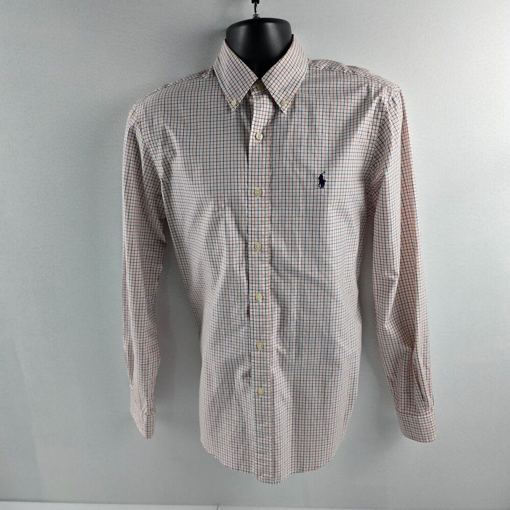 Ralph Lauren dress shirt button down m plaid blue orange mens 4777